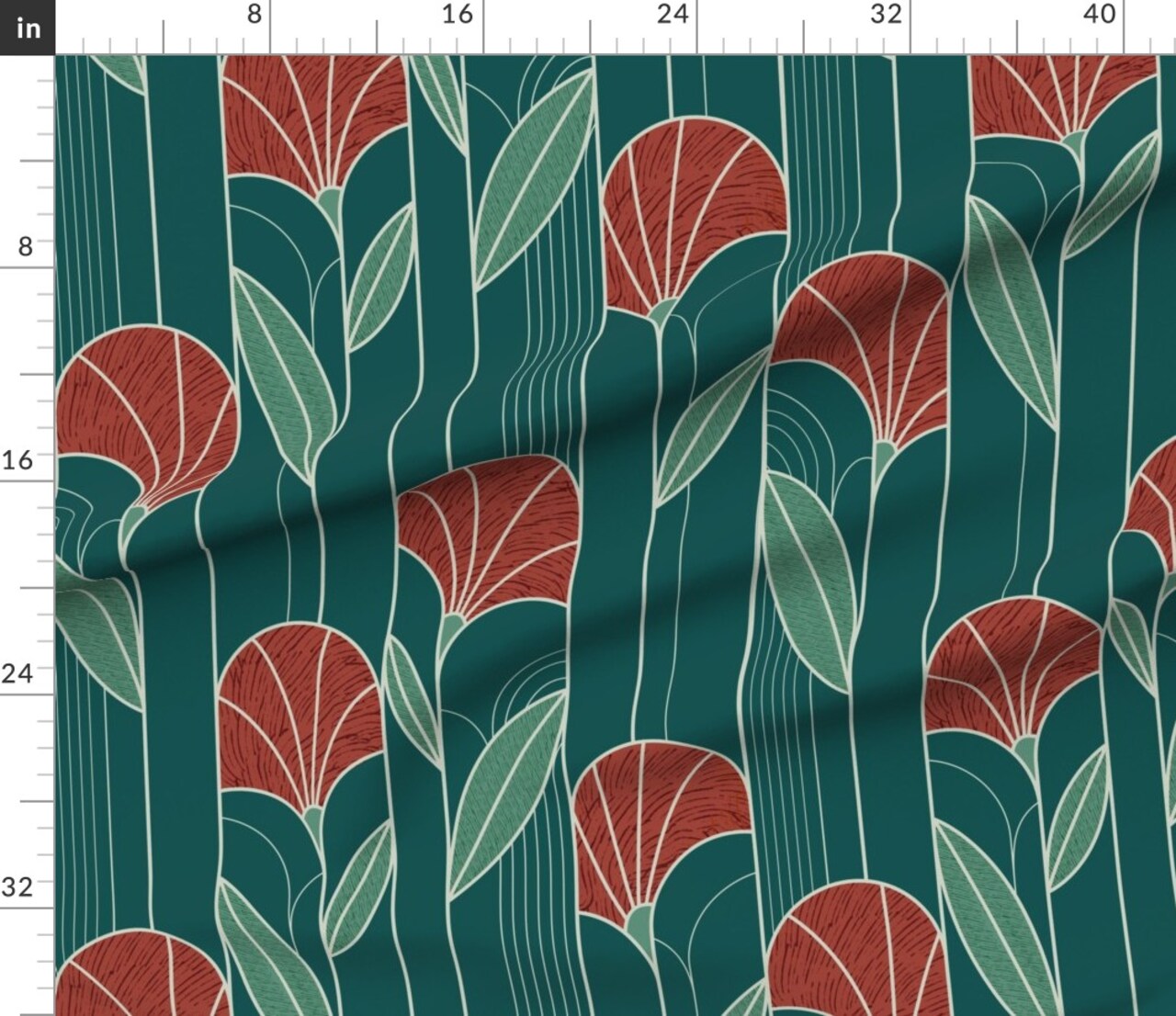 Bold Floral Red Green Abstract Flowers Elegant Geometric Jewel Tone Timeless Custom Printed Fabric by Spoonflower Various Fabrics by the Yard or Fat Quarter